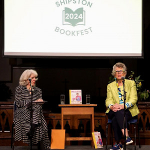 Prue Leith on stage with Susie Whitfield from The Cotswolds Baking Workshop