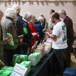People queuing to buy books at a Bookfest event